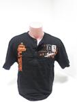 Мъжка памучна тениска в черно с оранжева бродерия