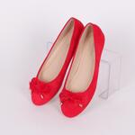 Обувки от еко велур в червен цвят с пухче