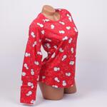 Памучна дамска пижама в червено и сладки овчици в бяло