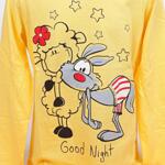 Памучна детско-юношеска пижама с овца и вълк в жълт и оранжев цвят