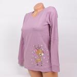 Пастелно виолетова дамска пижама с еленче