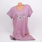 Пастелно виолетова макси пижама с рози и точки