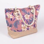 Пастелно розова плажна чанта с екзотични цветя