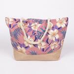Пастелно розова плажна чанта с екзотични цветя
