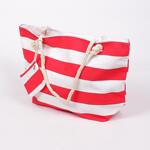 Плажна чанта на райе в бял и червен цвят