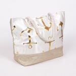 Плажна чанта със златисти котви в бял и бежов цвят