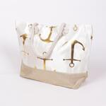 Плажна чанта със златисти котви в бял и бежов цвят