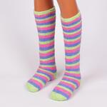 Раирани 3/4 дамски чорапи от букле в зелен, син и цикламен цвят