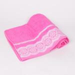 Розова голяма памучна кърпа с бял бордюр - 90/150