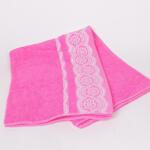 Розова голяма памучна кърпа с бял бордюр - 90/150