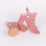 Розови сандали от велур с широк ток