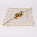 Свежа покривка-каре за маса в бежов цвят с плетена дантела и слънчогледи 85/85