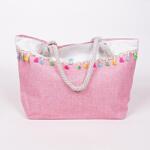 Розова плажна чанта с цветни пискюлчета