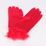 Ръкавици - сатенени с пухче - червени