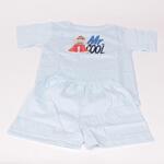 Светлосиня лятна детска памучна пижама с картинка и надпис