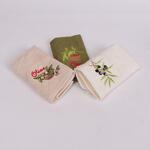 Сет от три хавлиени кърпи в бял, бежов и зелен цвят с цветна бродерия