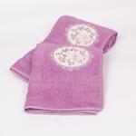 Сет хавлиени кърпи в лилав цвят с бродерия