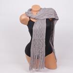 Сив дамски плетен шал с ресни