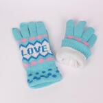 Сини плетени ръкавици с розови сърца
