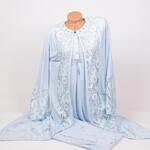 Син комплект три части халат, нощница и пижама  за бременни и родилки с дантела