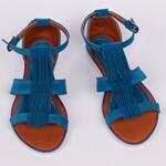 Сини велурени сандали с ресни