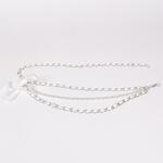 Сребрист дамски метален колан с бели перли и сатенена панделка