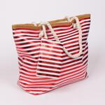 Стилна раирана плажна чанта в бял и червен цвят