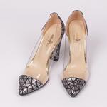 Стилни дамски обувки в сребърен цвят и черно - Шехерезада