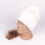 Топла дамска зимна шапка в бяло и кафяво пухче
