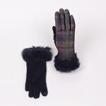 Топли дамски ръкавици в тъмносин цвят и пухче