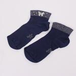 Тъмносини дамски къси чорапи с ламе и перли