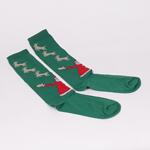 Тъмнозелени коледни дамски 3/4 чорапи с Дядо коледа и елени