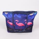 Тъмносиня плажна чанта с фламинго