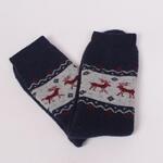 Тъмносини дамски вълнени чорапи с червени елени