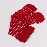 Фигурални винено червени 3/4 дамски чорапи с бяло райе