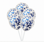 Балони с сини конфети - 5 броя