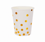 Парти чаши /10 броя в опаковка/ - бели със златни точки