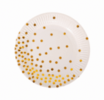 Парти чинии /10 броя в опаковка/ - бели със златни точки - 23 см