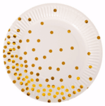 Парти чинии /10 броя в опаковка/ - бели със златни точки - 23 см