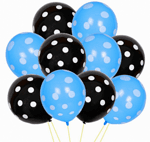 Балони комплект в синьо и черно с бели точки  - 10 броя
