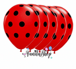 Червени латексови балони с черни точки- 30 см - 5 броя