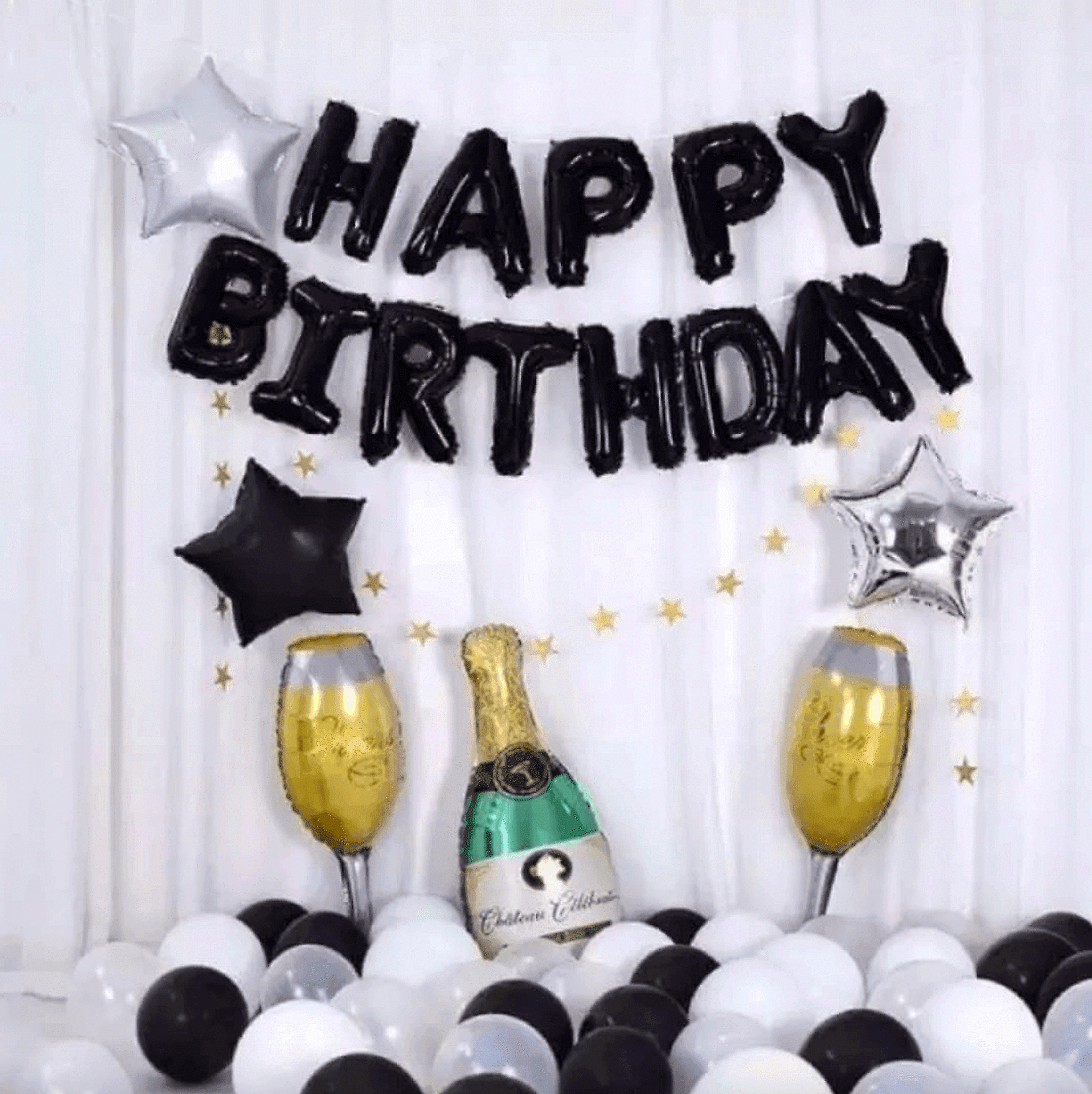 Фолио Балон Happy Birthday - черен 340 х 40 см