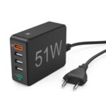Мрежово зарядно HAMA 51 Watt, 5xUSB (1x QC3.0, 3x USB-A, 1x USB-C PD), Черно (HAMA-210536)
