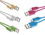Кабел USB към USB micro - с текстилна оплетка, 1 m, различни цветове