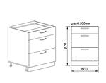 Долен кухненски шкаф с чекмеджета и плавно прибиране - 60 х 55 х 87 cm, деним мат