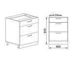 Долен кухненски шкаф с три чекмеджета и плавно прибиране - 60 х 55 х 87 cm, бял гланц