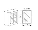 Горен кухненски шкаф с една витринна врата - 50 х 30 х 72 cm, дъб натурал