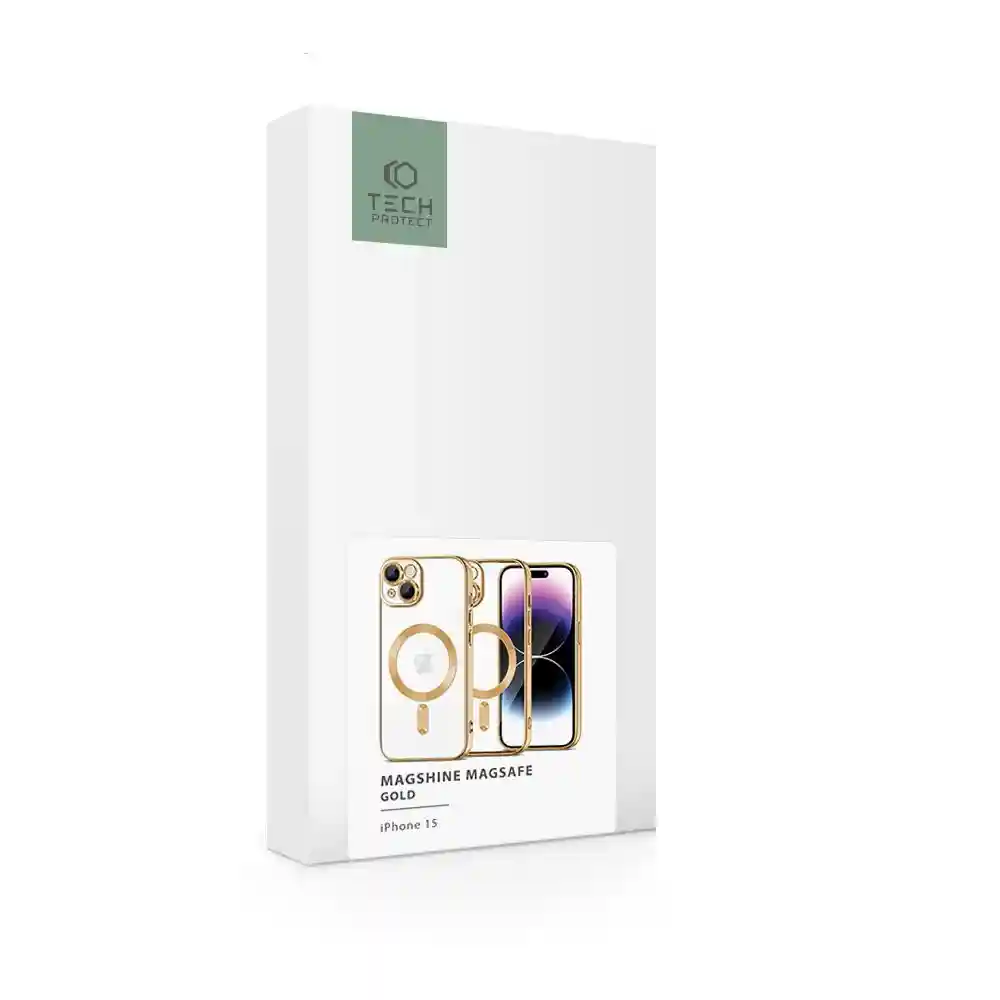 Магнитен калъф • гръб с протектори за камерата на iPhone 15 MagShine MagSafe Case • Gold