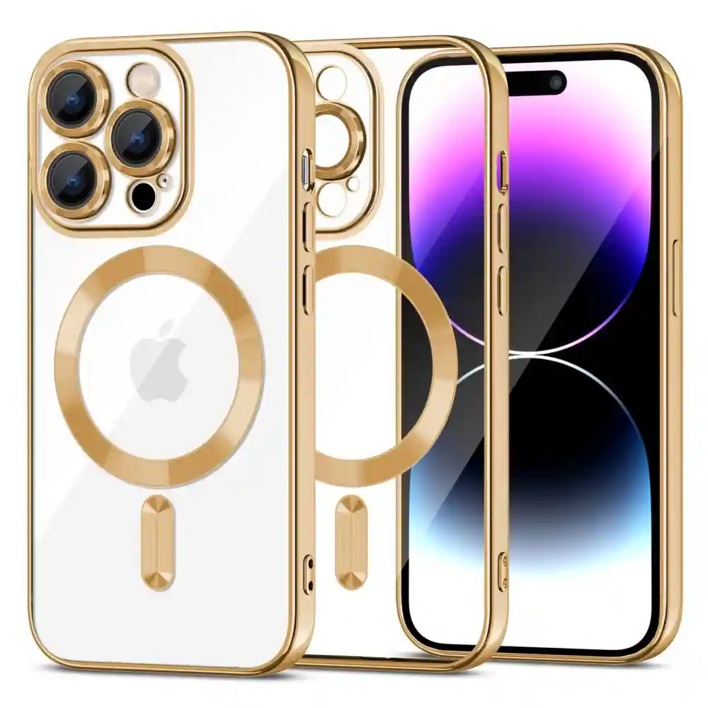 Магнитен калъф • гръб с протектори за камерата на iPhone 15 Pro Max MagShine MagSafe Case • Gold