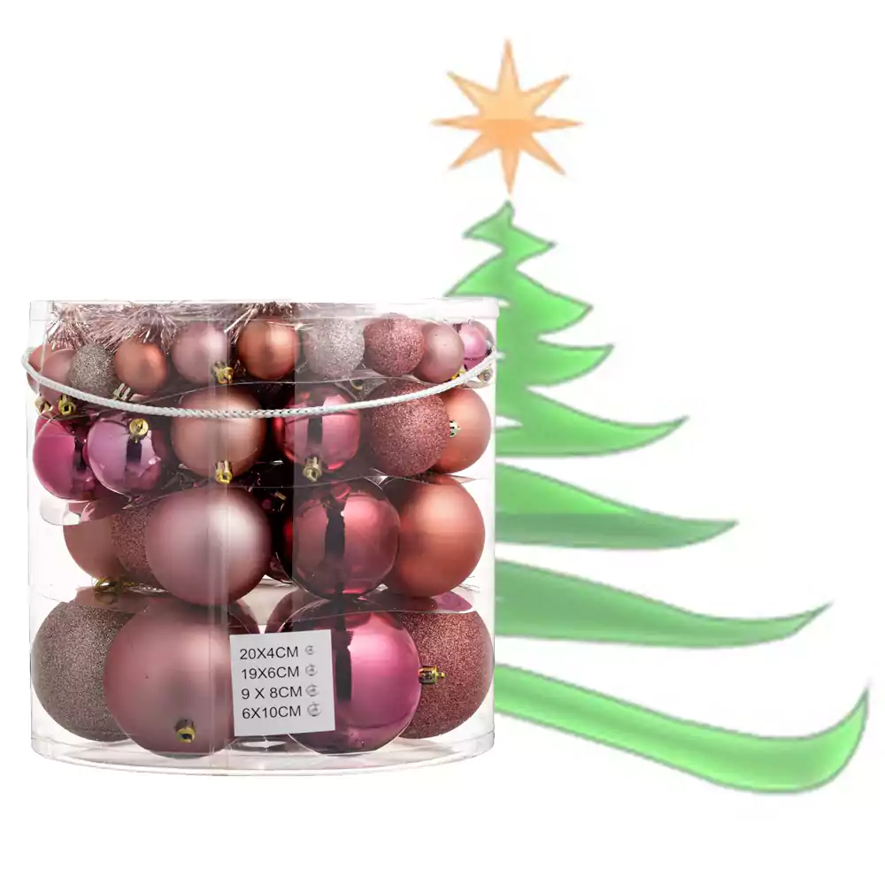 Коледна украса Коледни розови топки за елха 54бр. 59840